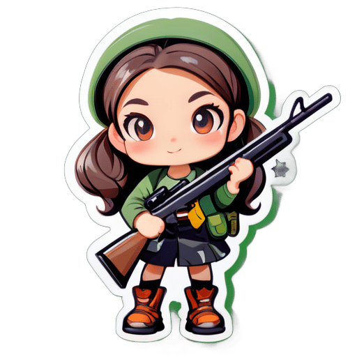 A cute girl holding a rifle sticker