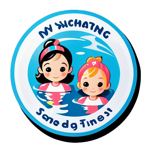 My two daughters are swimming in the swimming pool, one is 4 years old and the other is 2 years old sticker sticker