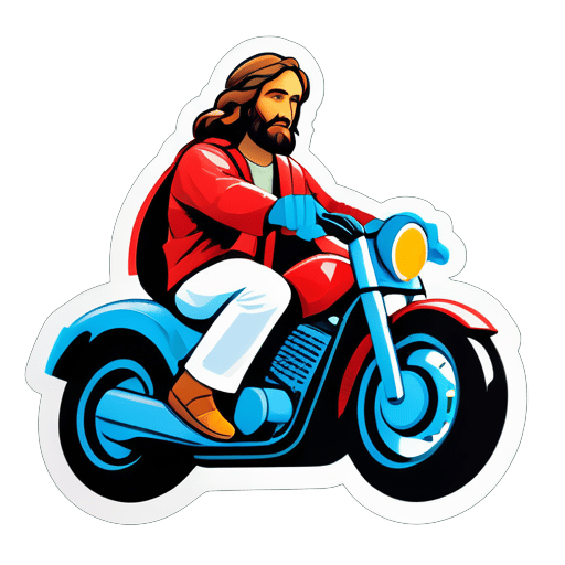 Erstelle einen Aufkleber von Jesus Christus auf einem Motorrad sticker