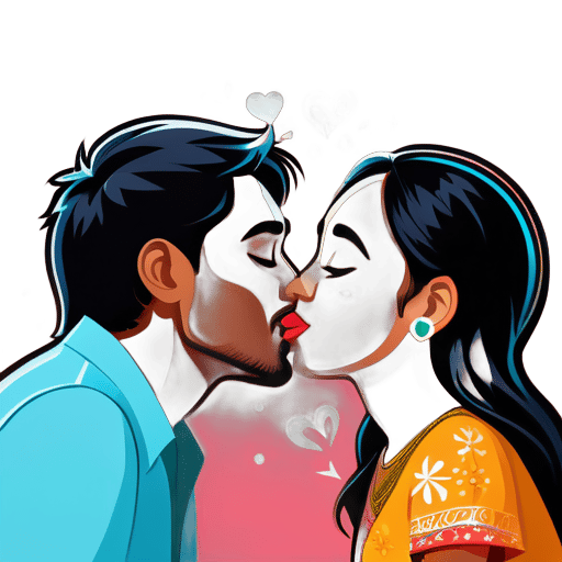 Cô gái Myanmar tên Thinzar đang yêu một chàng trai Ấn Độ và họ đang hôn nhau sticker