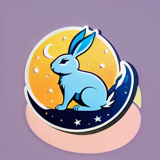 Rabbit on moon sticker sticker