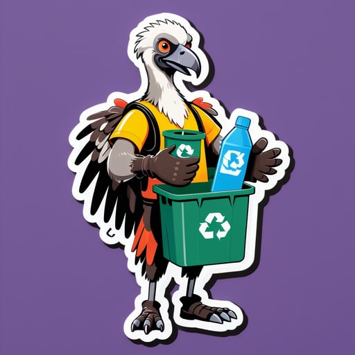 Un vautour avec une poubelle de recyclage dans sa main gauche et un gant de nettoyage dans sa main droite sticker