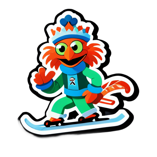 Pepe la crevette roi faisant du ski sticker