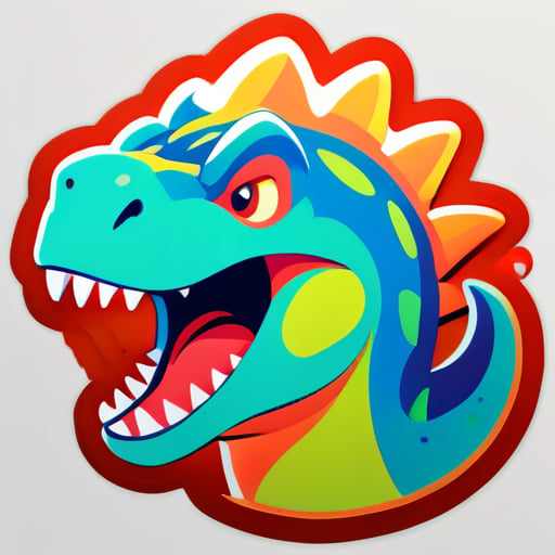 A playful dinosaur roaring sticker