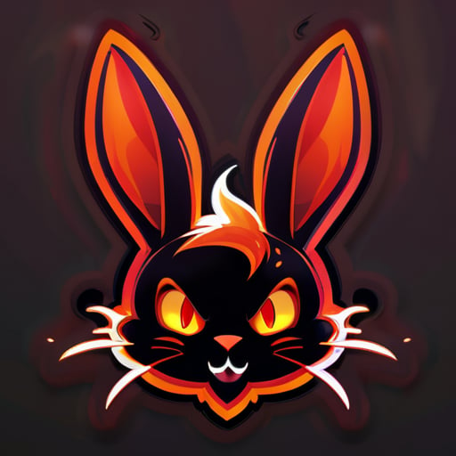 耳朵：長而尖的兔子耳朵，帶著一絲惡魔般的曲折。臉部：狡猾的兔子，眼睛燃燒著火焰。表情：玩味卻帶著微妙的邪惡笑容。背景：火焰和熾熱效果。顏色：深色調搭配強烈的紅色和橙色。 sticker