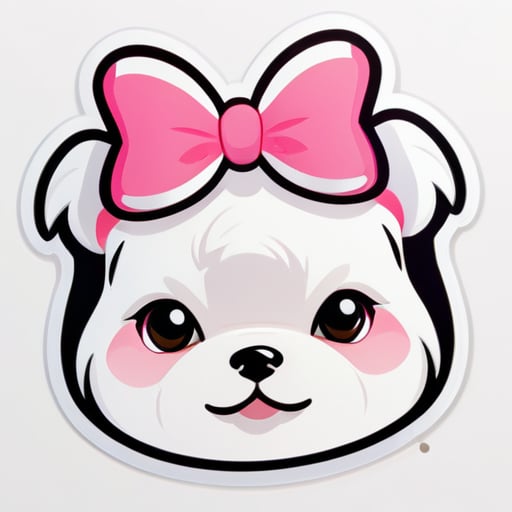 cute white maltese dog with a small pink bow on head sticker