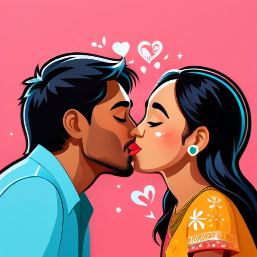 缅甸女孩名叫Thinzar，与一名印度男孩相爱，他们正在接吻 sticker