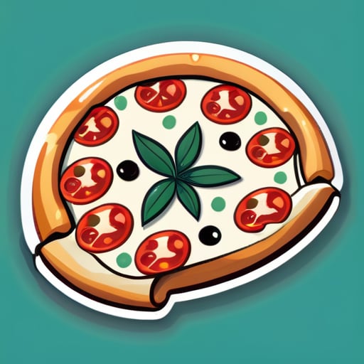 generiere einen Aufkleber für eine Pizzeria mit funky und realistisch aussehenden Bildern sticker