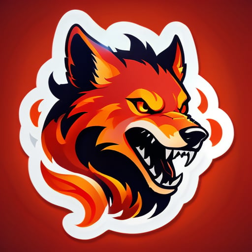 一个燃烧的红色和橙色狼的轮廓，被旋转的火焰包围。文本“Inferno Howl Gaming”装饰有类似火焰的元素，增添了火热的主题。 sticker