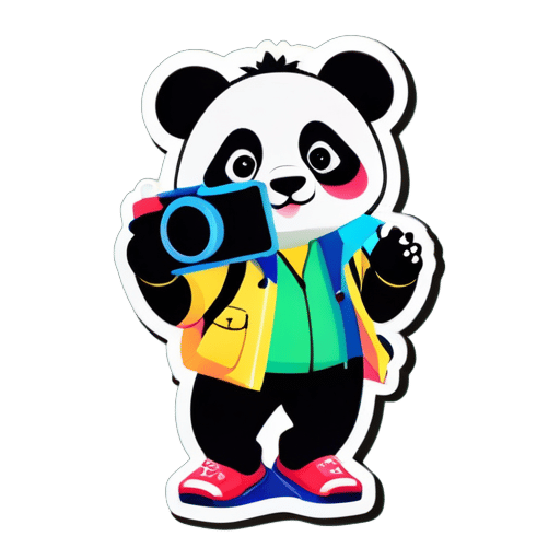 walking panda tourist,with camera