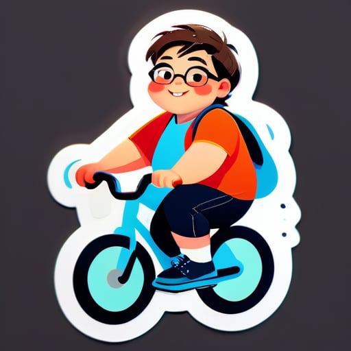 A handsome boy, wearing glasses, slightly fat, riding a bike sticker