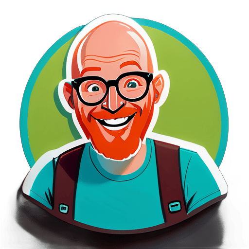 hombre calvo feliz con barba roja y gafas redondas dando aprobación con la palabra '¡SÍ!' sticker