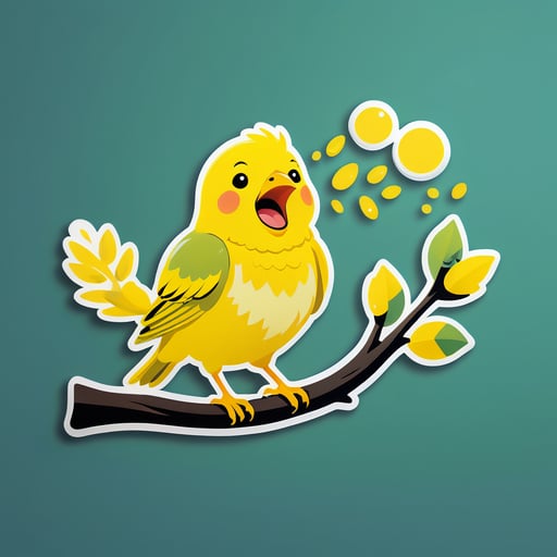 Gelber Kanarienvogel singt auf einem Ast sticker