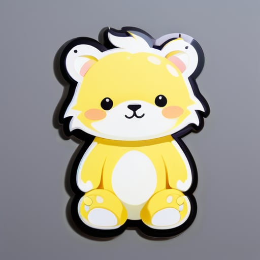 a yellow bear with a white cat sticker