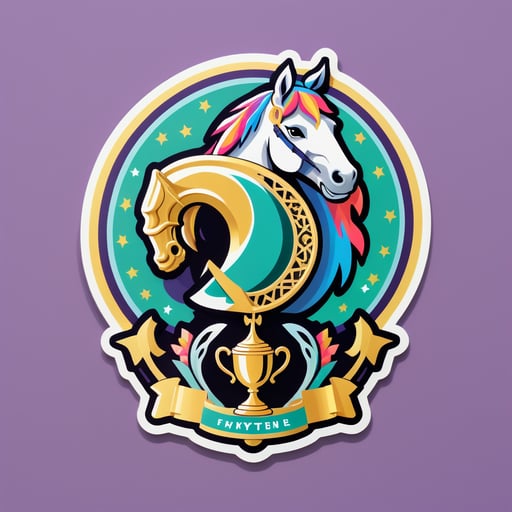 A horse with a horseshoe in its left hand and a trophy in its right hand sticker