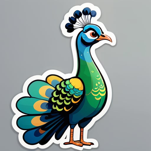 Esta é uma ilustração de um retrato de desenho animado engraçado de um esboço de berçário desenhado de uma criatura alta e fina parecida com um pavão engraçado sticker