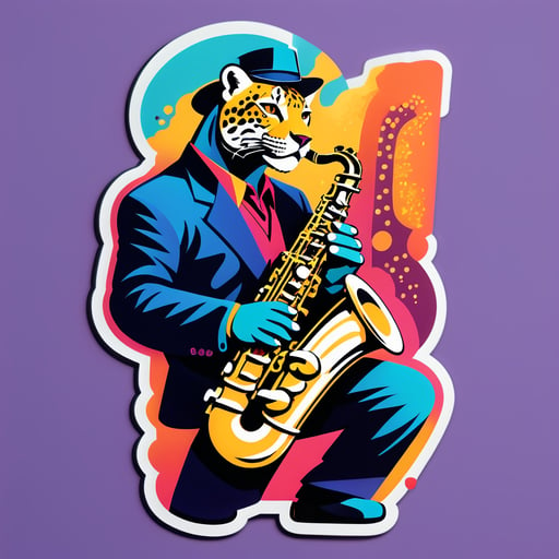 Jazz Jaguar mit Saxophon sticker