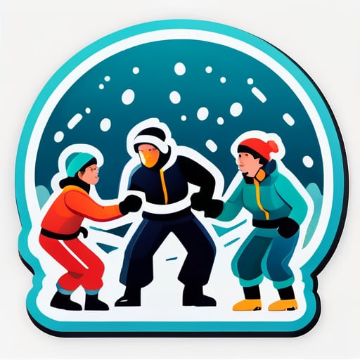 A group of people fighting in the snow sticker