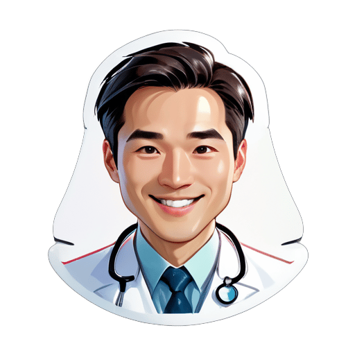 Usar la imagen profesional del Dr. Li como avatar puede mostrar su espíritu profesional y su amabilidad. La foto puede ser tomada en un consultorio médico o en un hospital, vistiendo el uniforme formal de médico o una bata blanca, con una sonrisa, mostrando confianza y amabilidad. sticker
