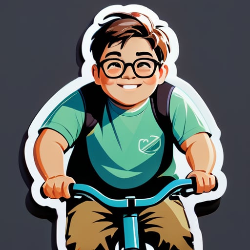 Un chico guapo, llevando gafas, ligeramente gordito, montando en bicicleta sticker