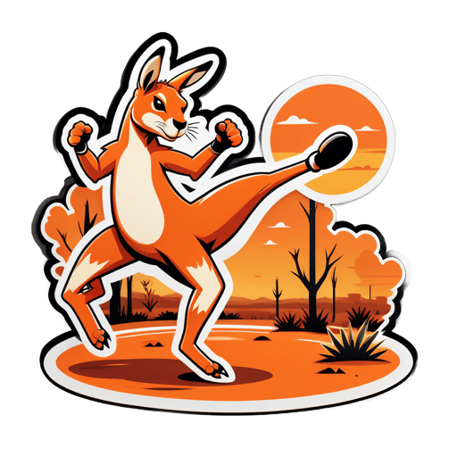 橙色袋鼠在澳大利亚内陆进行拳击 sticker