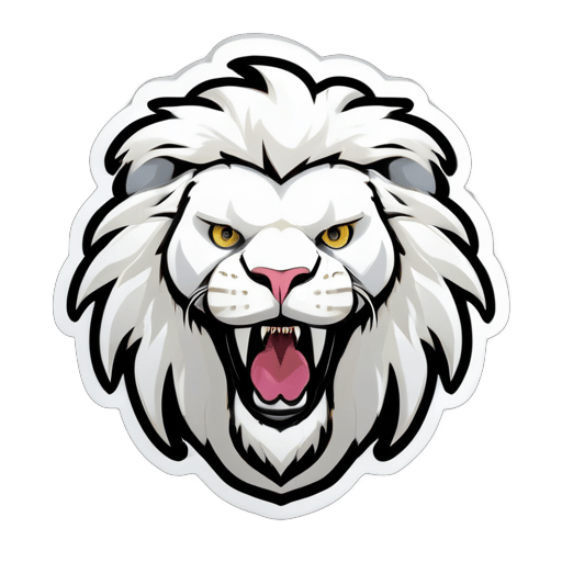 一隻擁有華麗鬃毛的白獅，面容咆哮著 sticker