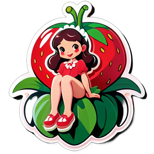 strawberry shortcake naked with her legs spread on top of a giant strawberry sticker