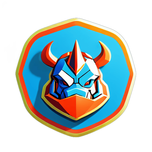 Sticker of a rhino with shield and helmet, 3d render sticker
