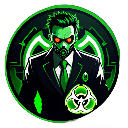 ciso is in the place. computer and network. cybersecurity enforced by a powerful manager with super power. logo like biohazard for cyber space. green eyes sticker
