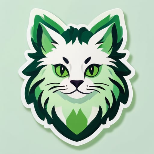 cat-Taurus is depicted in green tones, with fur resembling grass. It looks very calm and serene sticker