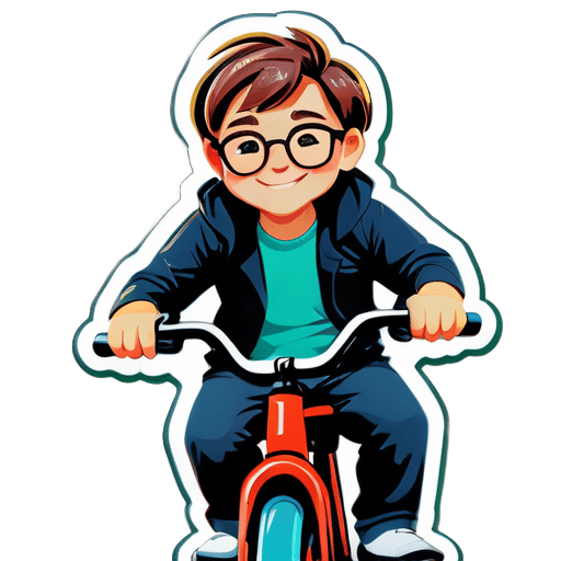 一个帅气的男孩，戴着眼镜，略微胖，骑着自行车 sticker