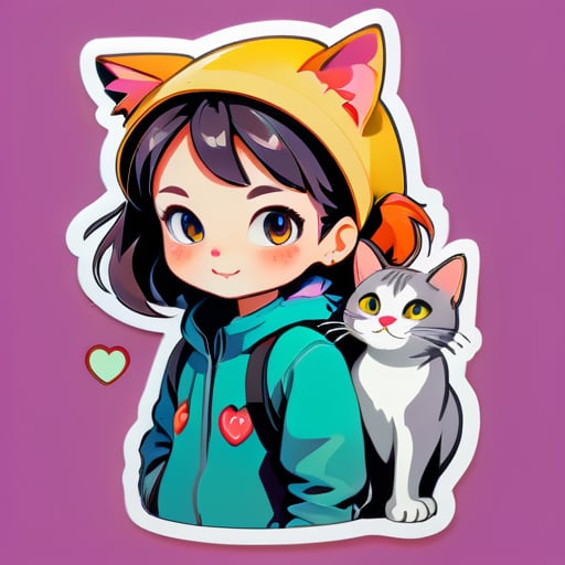 a cat and a girl sticker