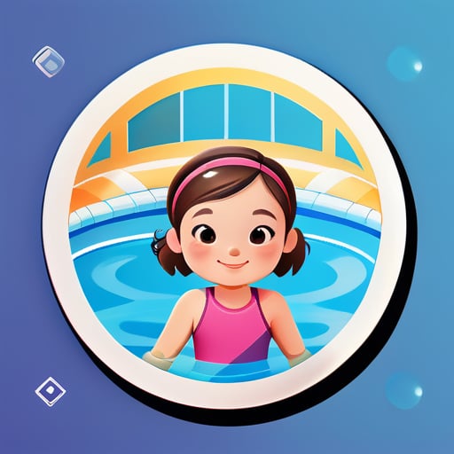 我的兩個女兒在游泳池裡游泳，姐姐4歲 比較瘦 妹妹2歲 稍微胖一點 sticker