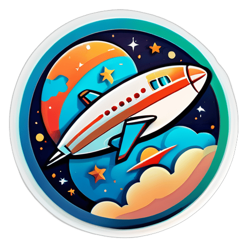 A plane orbiting the earth, Sticker, Blissful, Warm Colors, Folk Art, Contour, Vector, White Background, Detailed sticker