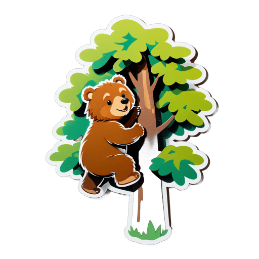 갈색 곰이 나무를 기어오르는 중 sticker
