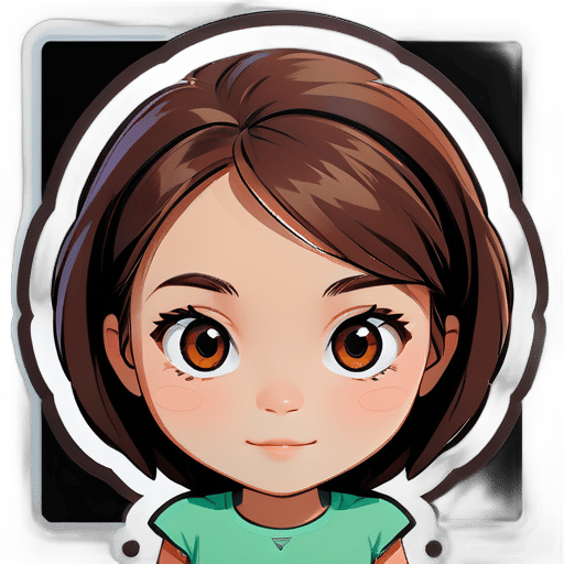 Una chica con ojos pequeños y marrones, con un rostro de forma circular y cabello castaño sticker