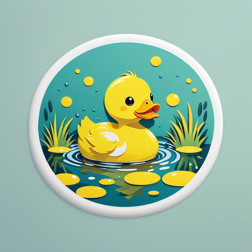 Gelbe Ente schwimmt in einem Teich sticker