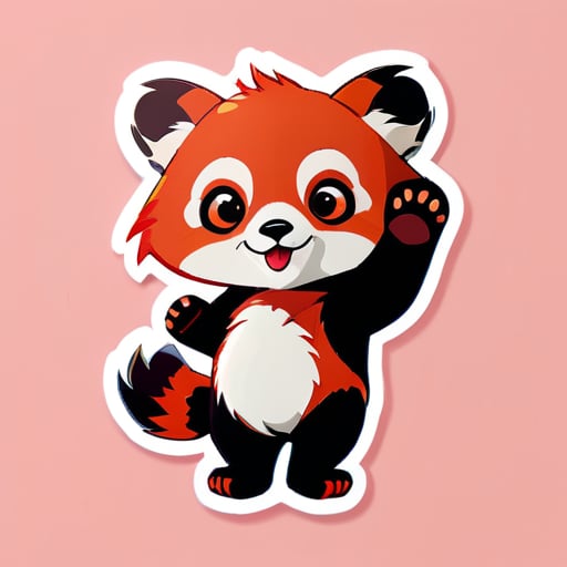 mignon panda roux avec une petite main qui agite sticker