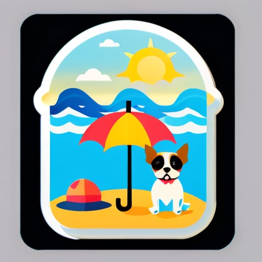 beach, sea, dog, and umbrella sticker