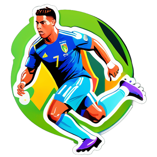 Ronaldoはサッカーボールを持って走っています sticker