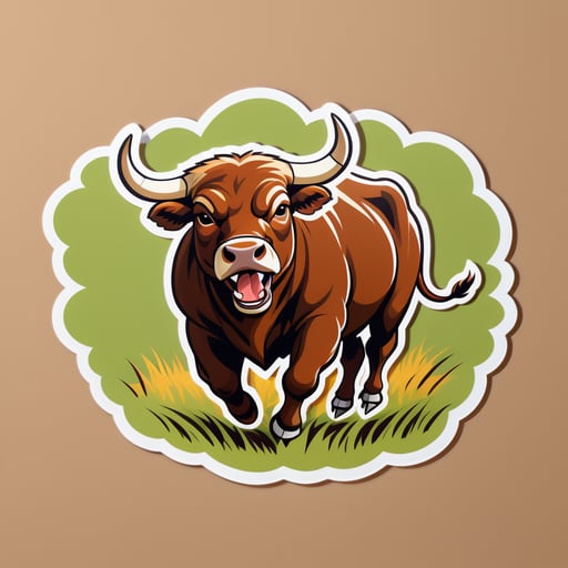 在一片田野中衝鋒的棕色公牛 sticker