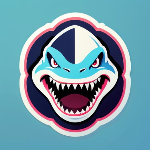 Shark face, facing forward, fierce, cool, symmetrical, American retro sticker