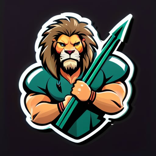 # A muscular hunter with hair like that of a male lion, face is is human, carrying a bow and arrow. sticker