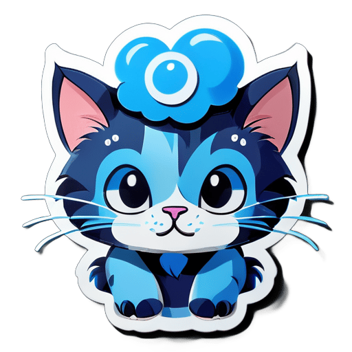 La tête bleue de dessin animé du chat 'toncats' est marquée sur le front. sticker