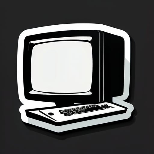TI, computadora, retro, plano, blanco y negro sticker