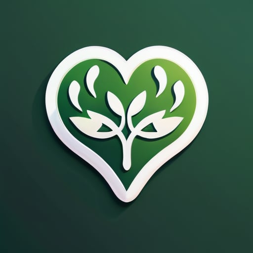 하트와 잎사귀로 이루어진 기호, 하트는 건강한 신체를 상징하고, 잎사귀는 자연과 생태 균형을 나타냅니다. sticker