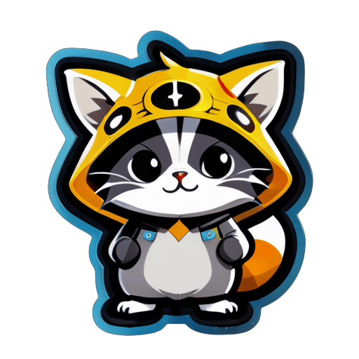 Generate a photo of a raccoon cat in the style of One Piece, with a Star Wars background sticker