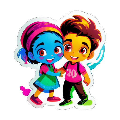 A girl and a boy both have same age and it is 23 yrs old and both are playing Holi with each other. sticker