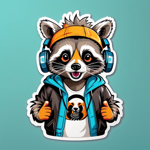Rapping Raccoon with Headphones sticker