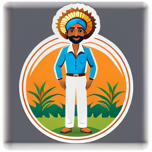 Indian Farmer full body with welcome sticker